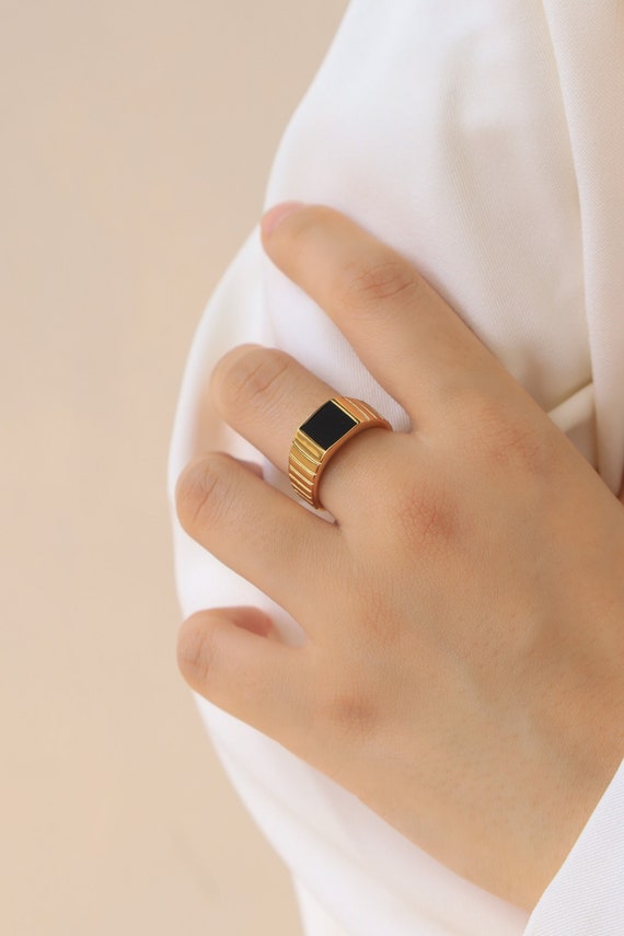 Black square clearance signet ring