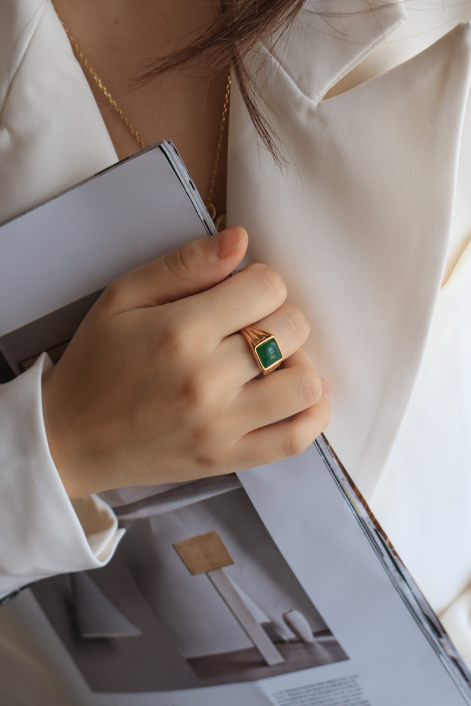 Square Jade Ring Green Ring Green Gemstone Vintage Etsy