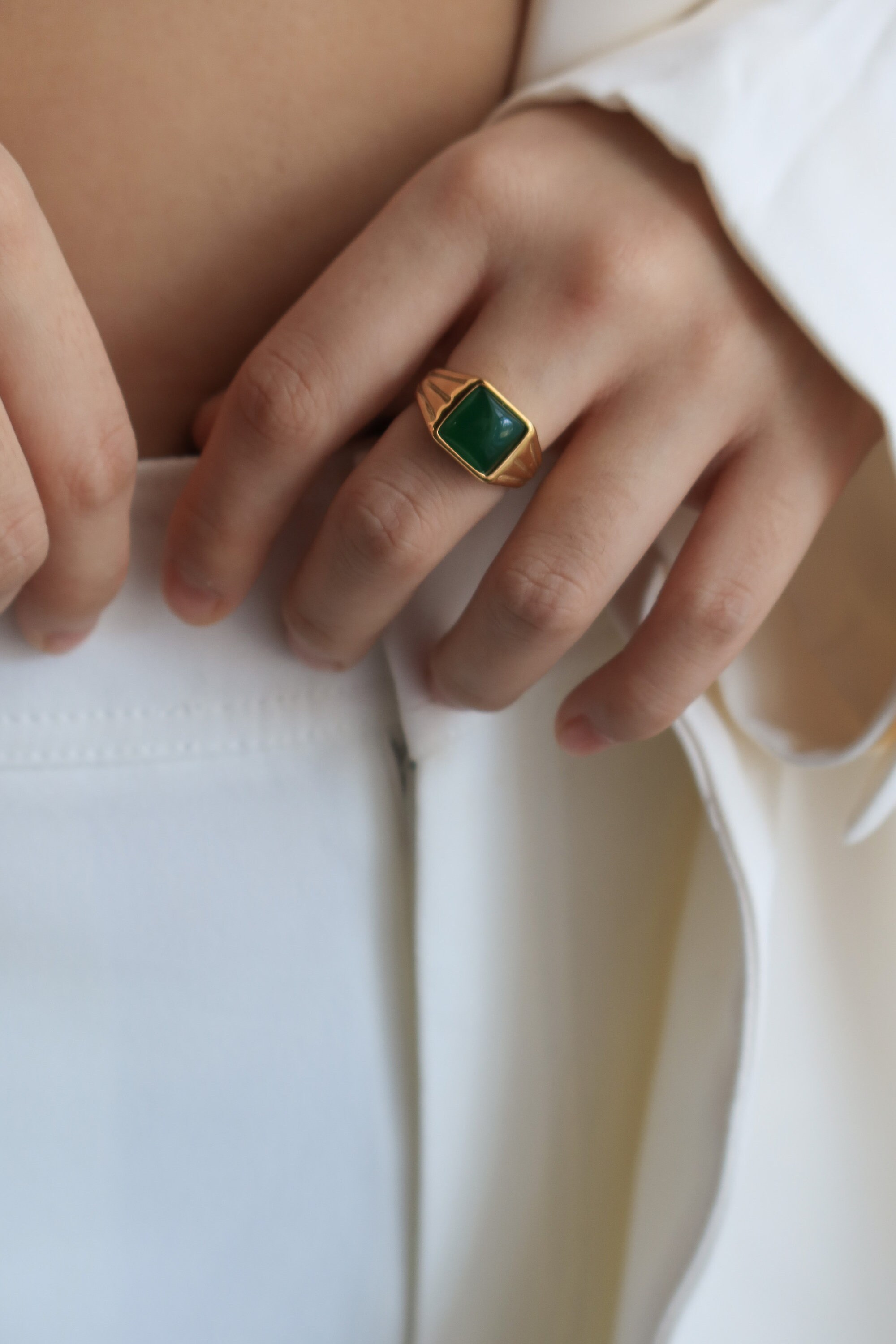 Square Jade Ring Green Ring Green Gemstone Vintage Etsy