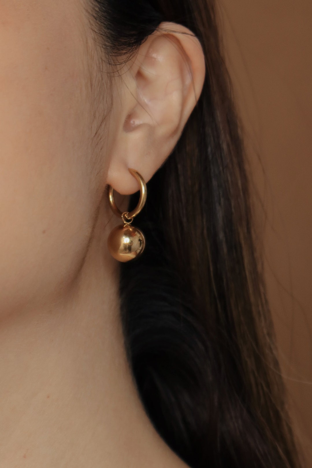 Gold Ball Dangle Earrings Gold Ball Hoop Earrings Ball Drop Earrings