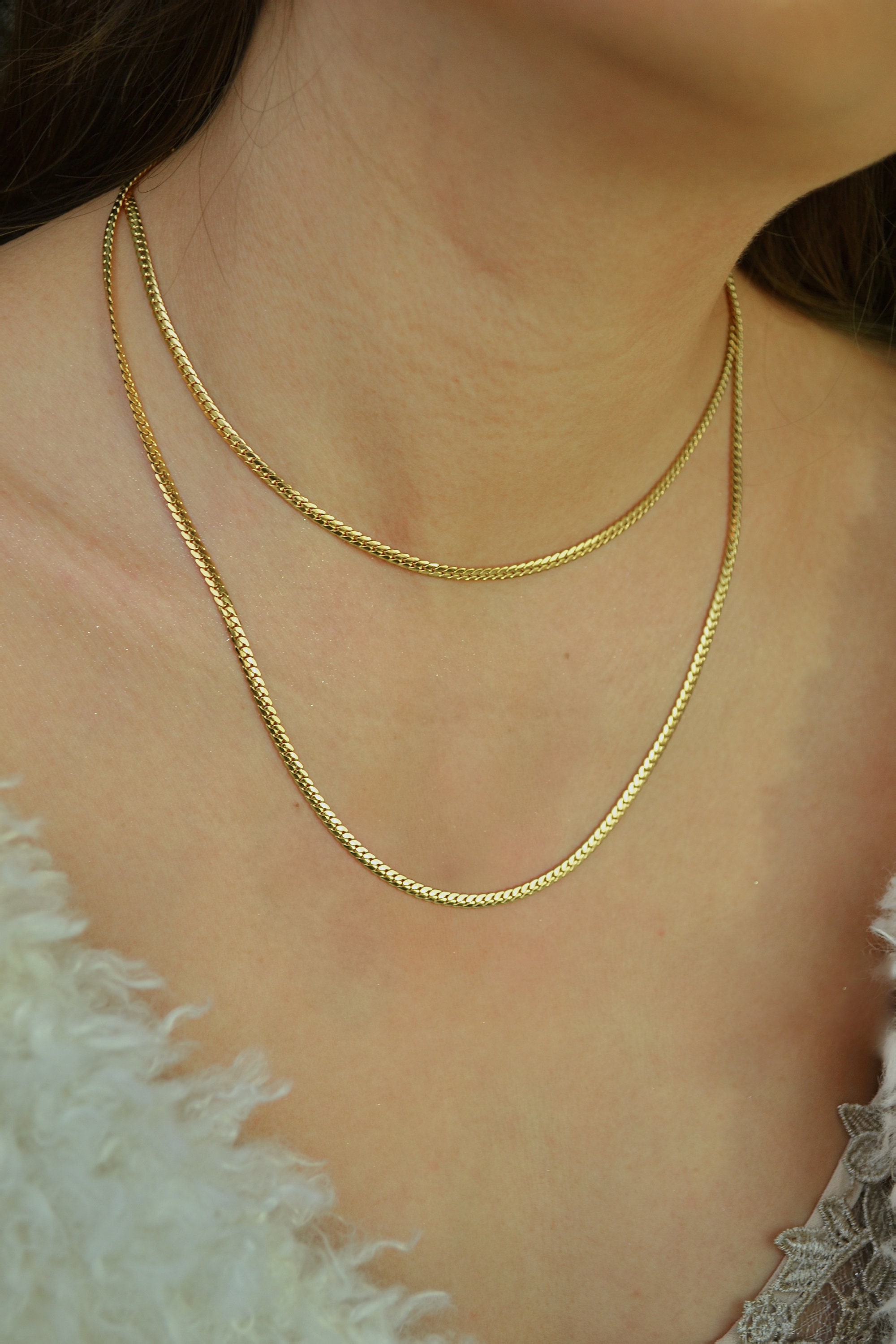 Herringbone Gold Chain Necklace 14K Gold Snake Chain - Etsy Denmark