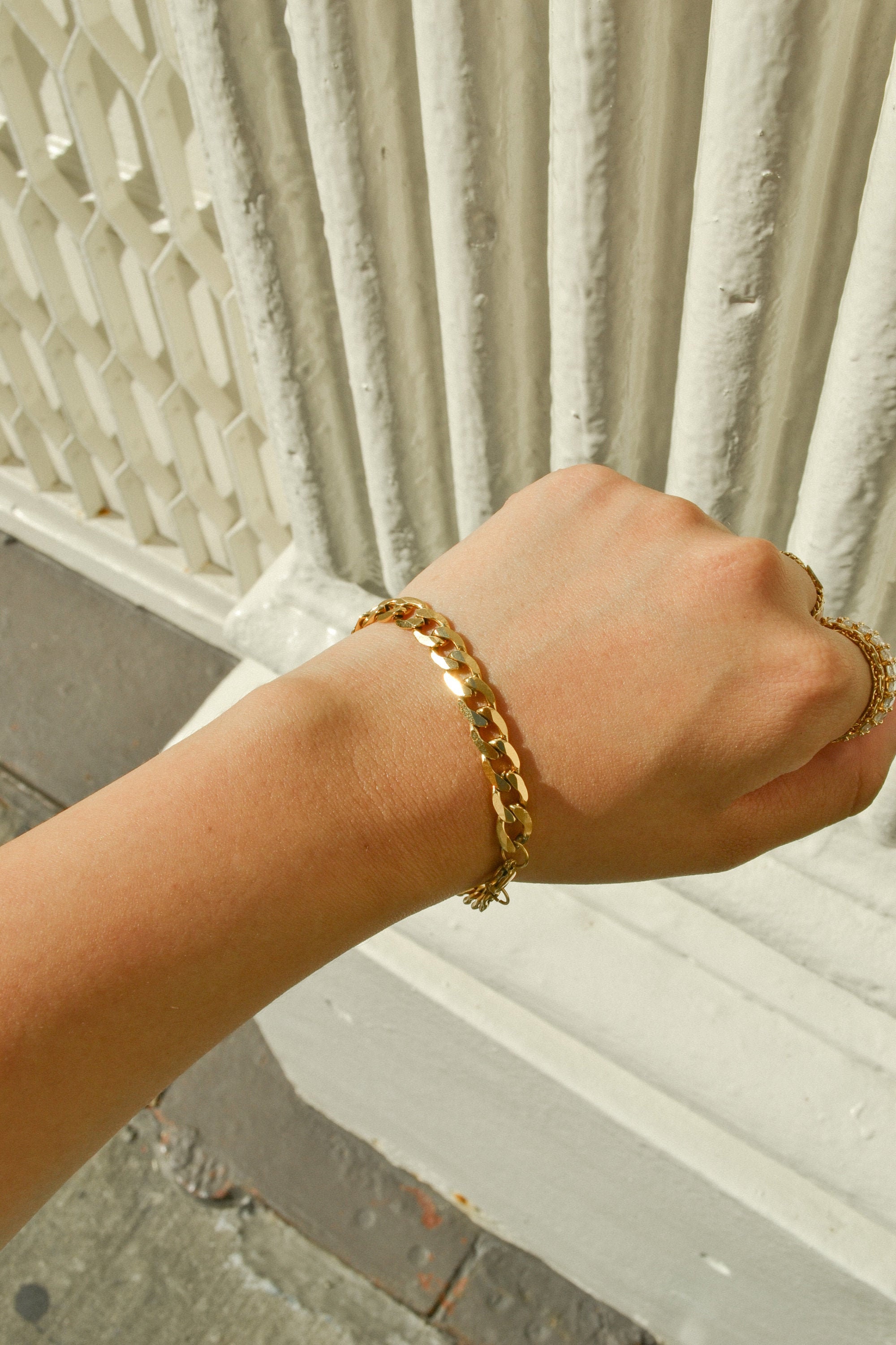 Flat Cuban Link Chain Bracelet Gold 