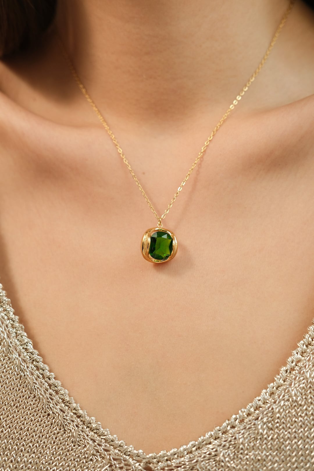 Emerald Pendant Necklace Gold Emerald Necklace May Birthstone Necklace ...