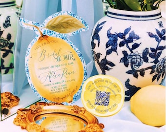 Lemon Shaped Bridal Shower Invitation + Matching RSVP Card | Physical Printed Stationery