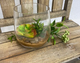 Artificial Succulent in Wine Glass