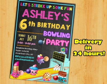 SHOPKINS BOWLING PARTY- Shopkins Invitation,Shopkins Birthday,Shopkins Party.Shopkins chalkboard invitation.Shopkins summer.Shopkins bowling