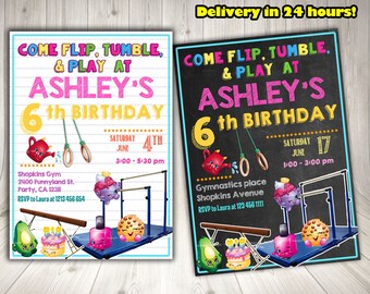 Shopkins gymnastics Invitation, Shopkins Birthday Invitation, Shopkins Party Printables.Shopkins blackboard invitation. Shopkins chalkboard
