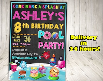 SHOPKINS POOL PARTY- Shopkins Invitation, Shopkins Birthday,Shopkins Party.Shopkins chalkboard invitation. Shopkins summer.Shopkins pool