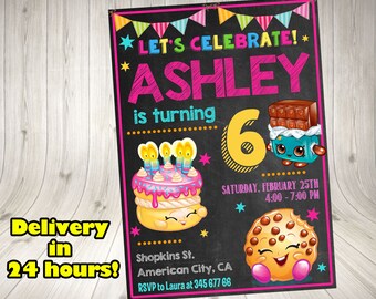 Shopkins Invitation, Shopkins Birthday Invitation, Shopkins Party Printables.Shopkins blackboard invitation. Shopkins chalkboard. Shopkins