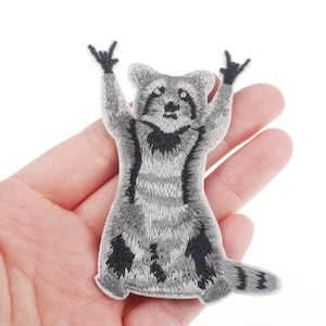 Raccoon Embroidered Iron on Patch, Rocking Applique,Crow