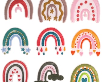 Parche termoadhesivo bordado con diseño de arcoíris de moda, aplique de arcoíris