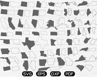 United States SVG, USA State SVG Vector, 45 States Clipart, cricut, silhouette cut files commercial use