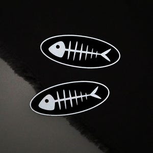 Reflective Fish Bone Patch, Iron On Black Punk Canvas Applique (3")