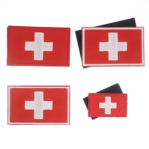Swiss Flag Embroidered Iron on Patch, Switzerland Flag Hook And Loop Applique