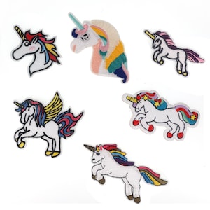 Unicorn Embroidered Iron On Patch, Adorable Flying Unicorn rainbow colors Applique