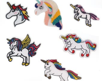 Unicorn Embroidered Iron On Patch, Adorable Flying Unicorn rainbow colors Applique