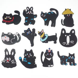 Cute Black Cat Embroidered Self Adhesive Patch, Kitten Applique, Pet Patch