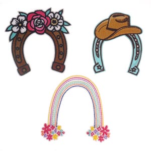 Horseshoe Embroidered Iron On Patch, Western Applique