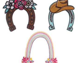 Horseshoe Embroidered Iron On Patch, Western Applique