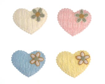 2 Pieces Cute Little Heart Embroidered Sew on Patch, Heart with Flower Fabric Applique