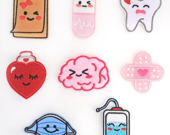Medical Elements Embroidered Self Adhesive Patch, Nurse Applique, Heart , Pill, Tooth