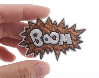 Word Embroidered Iron On Patch, Boom Applique