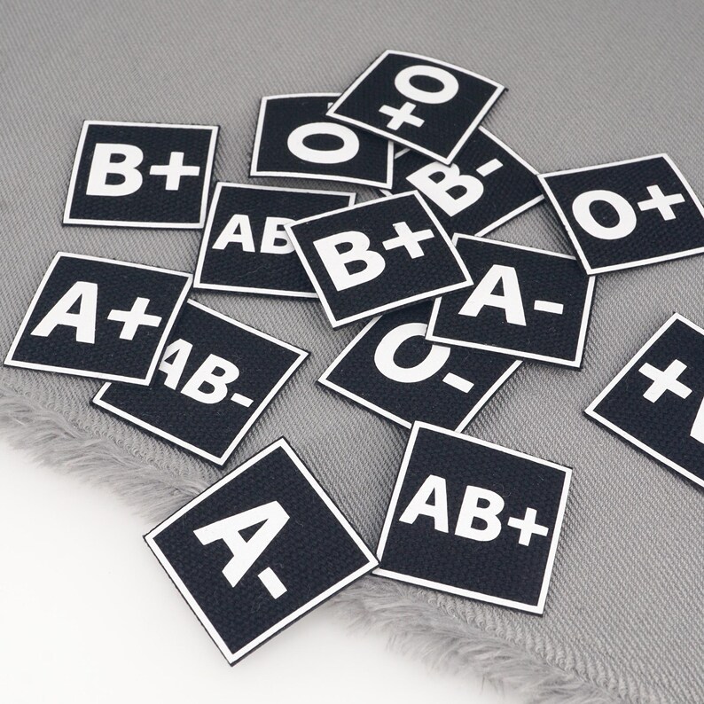 Reflective Blood Type Patch, Iron on Black Canvas Applique (1