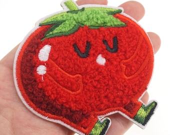 Słodka, samoprzylepna naszywka z haftowanym pomidorem Chenille, aplikacja warzywna, naszywka owocowa