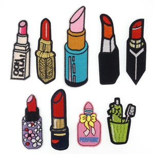 Lippenstift Gesticktes Aufbügler, Parfüm Abzeichen Aufnäher, Zahnbürste, Zahnpasta