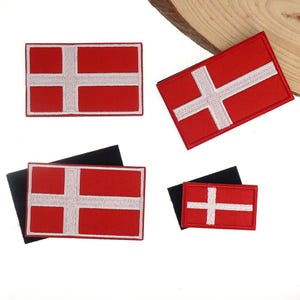 Danish Flag Embroidered Iron on Patch, Denmark DK Hook And Loop Applique