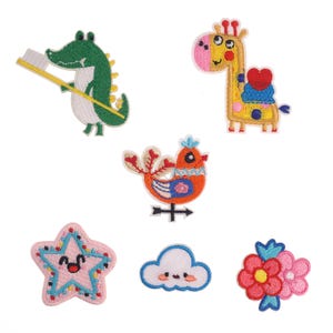 Toppa autoadesiva ricamata con simpatico animale, applique per l'asilo dei cartoni animati, coccodrillo, banderuola, giraffa, fiore, stella, nuvola