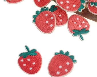 Parche autoadhesivo bordado de fresa, mini aplique de fresa, parche de fruta