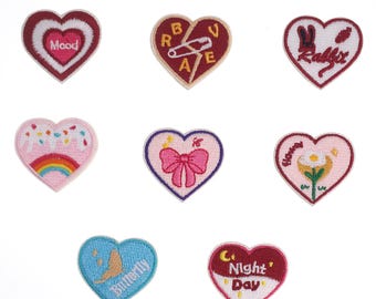 2 Pieces Little Heart Embroidered Self Adhesive Patch, Cute Heart Applique