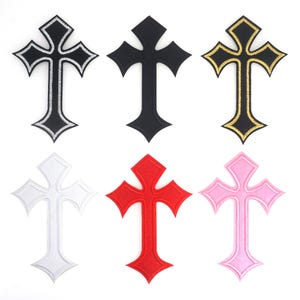 Gothic Cross Sew Embroidered Iron On Patch, Crucifix Applique