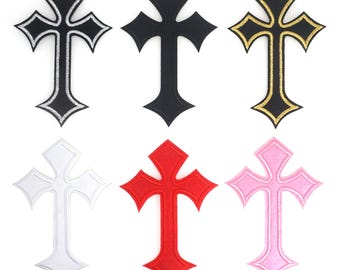 Gothic Cross Sew Embroidered Iron On Patch, Crucifix Applique