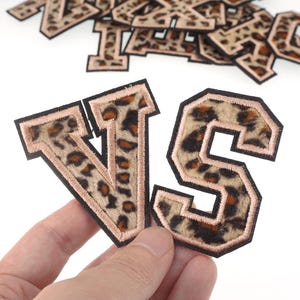 Fashion Leopard Print Letter Embroidered Iron On Patch, Capital Name Badge, Alphabet Name Applique