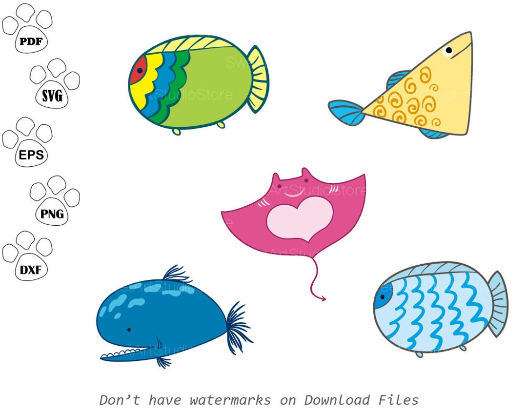 Under the Sea SVG Files, Whale Svg, Clown Fish Svg, Stingray Clipart ...