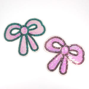 Sequins Bow Embroidered Iron On Patch Gold Trim Fashion Sequins Bow Badge Applique