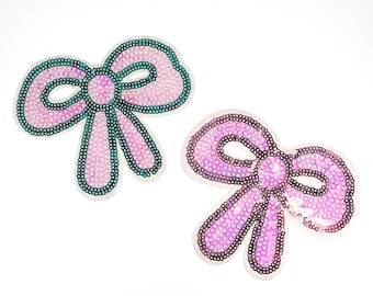 Sequins Bow Embroidered Iron On Patch Gold Trim Fashion Sequins Bow Badge Applique