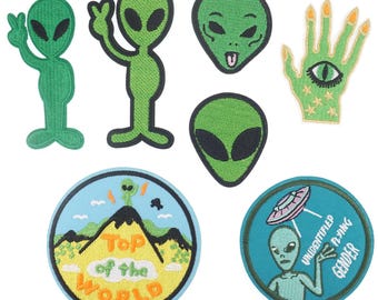 Funny Alien Embroidered Iron On Patch, Cute Alien Badge Applique