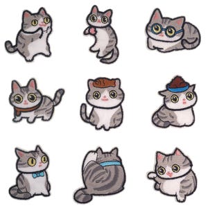 Cute Cat Embroidered Self Adhesive Patch, Kitten Applique, Pet Patch