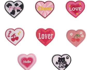 2 Pieces Cute Little Heart Embroidered Self Adhesive Patch, Heart Applique