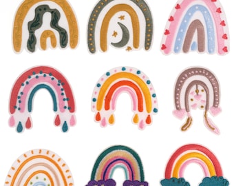Parche termoadhesivo bordado con arcoíris, aplique de arcoíris de moda