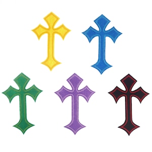 Gothic Cross Sew Embroidered Iron On Patch, Crucifix Applique
