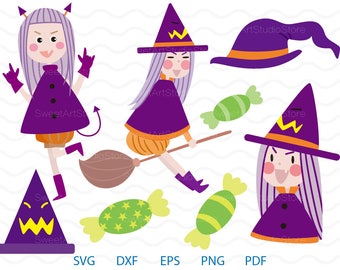 Halloween Witch Clipart , Hat, Candy Svg ,  cricut, cameo, silhouette cut files commercial & personal use