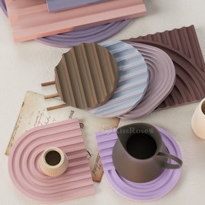 15 styles striped silicone tray mold-Large size tray plaster mold-Round/Square/Arch coaster resin molds-Tea tray insulation mat raysin mold