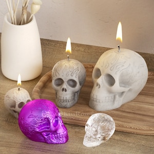 Flame embossed skull silicone mold-Halloween skull candle mold-3 Sizes Skull resin mold-Concrete skull ornaments mold-Diffusing stone mold