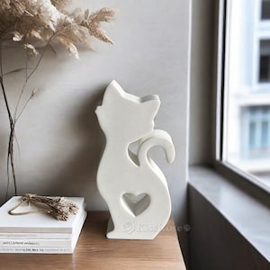 Silicone Mold Kitten-Hollow Heart Cat Mold-Cute Cat Concrete Mold-Gypsum/Epoxy Resin/Candle Cat Silicone Mold-Home Decor-Silicon Moulds