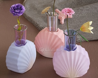 Shell silicone mold for test tube vase-Shell candle holder concrete mold for taper candle-Plaster/epoxy resin shell mold for Home decoration
