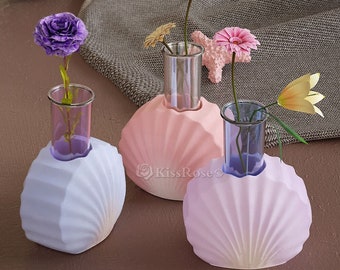 Molde de silicona de concha para jarrón de tubo de ensayo-Molde de hormigón de portavelas de concha para vela cónica-Molde de concha de yeso/resina epoxi para decoración del hogar